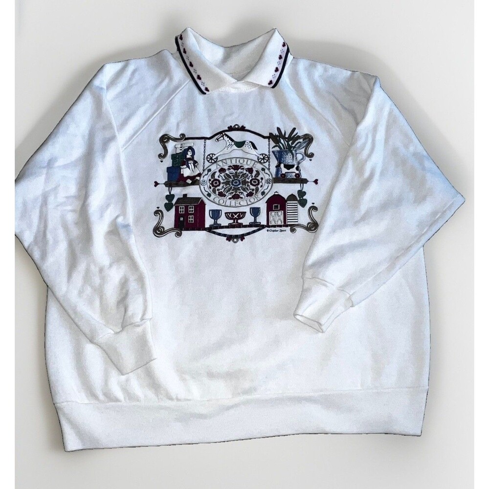 Vintage Gopher Sport Collared Antique White Grandma Sweatshirt Women's 2X